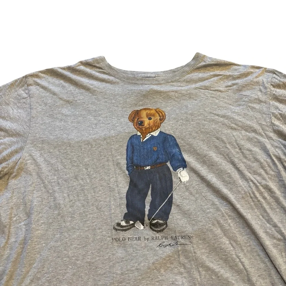 Polo Ralph Lauren Mens Polo Bear Golf Graphic T-Shirt‎ Gray XL Cotton Vintage